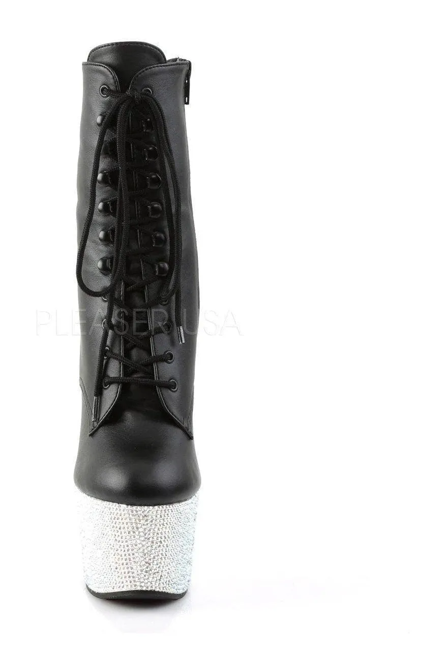 BEJEWELED-1020-7 Platform Boot  | Black Faux Leather