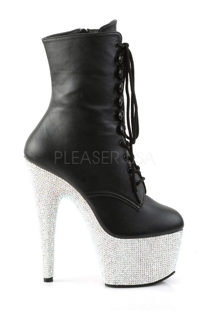 BEJEWELED-1020-7 Platform Boot  | Black Faux Leather