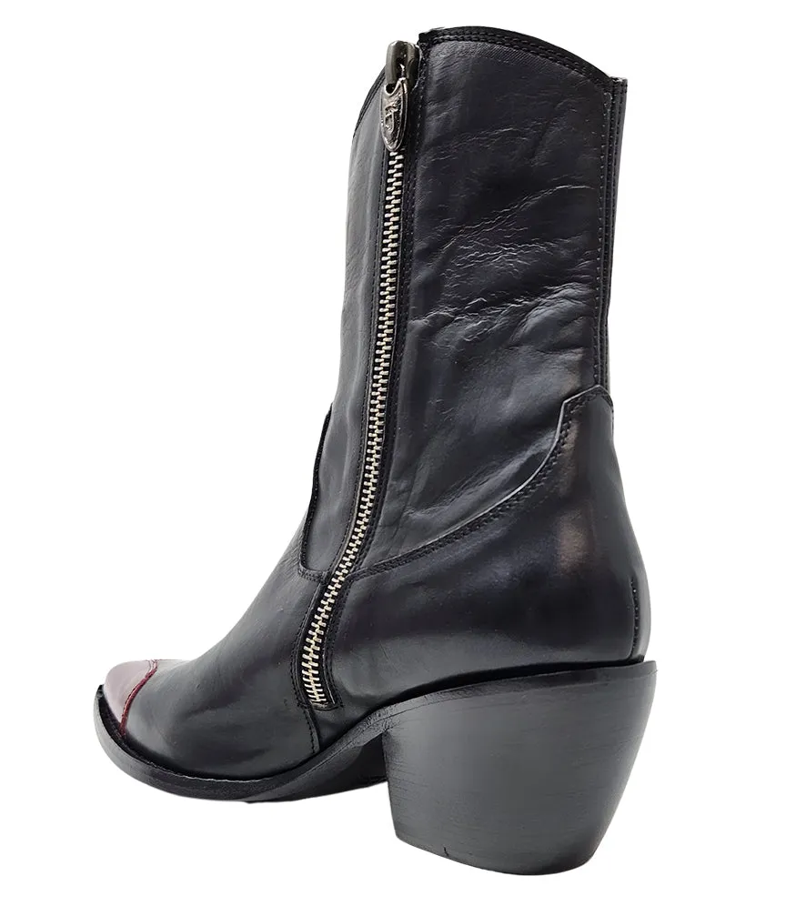 Black/Red Heart Toe Ankle Boot