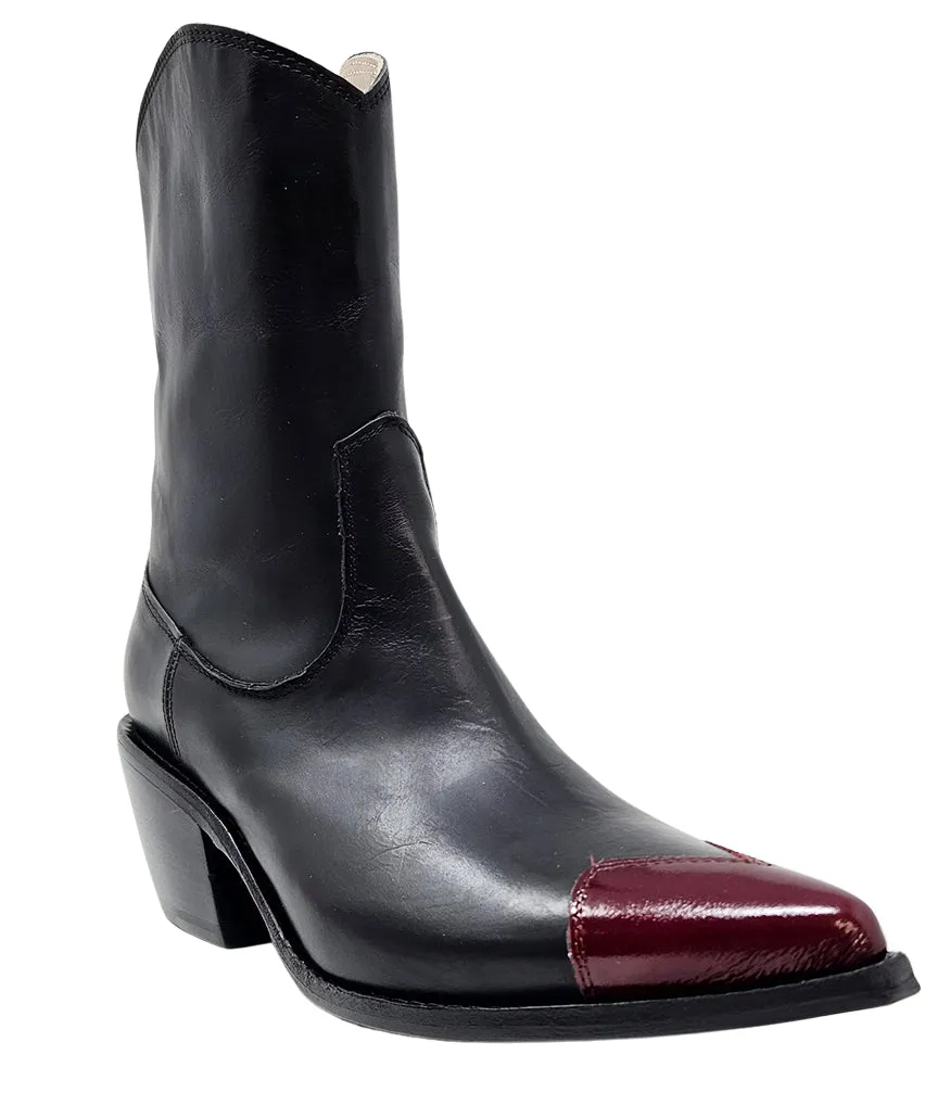 Black/Red Heart Toe Ankle Boot