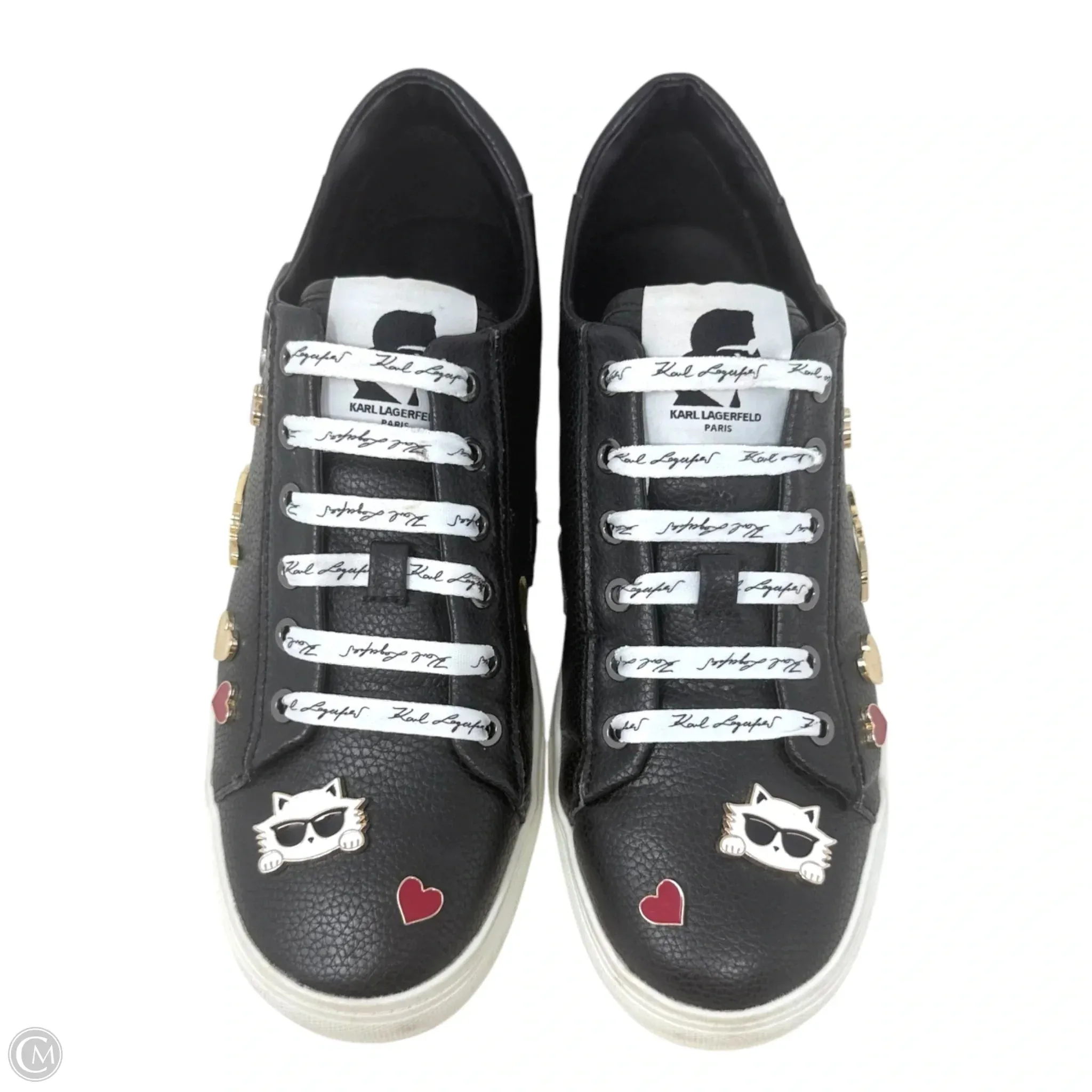 Cate Pins Lace Up Sneakers Designer By Karl Lagerfeld In Black & White, Size: 9