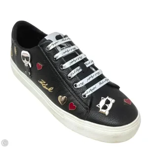 Cate Pins Lace Up Sneakers Designer By Karl Lagerfeld In Black & White, Size: 9