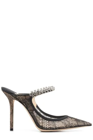 Jimmy Choo Bing 100 Crystal Embellished Lace Mules