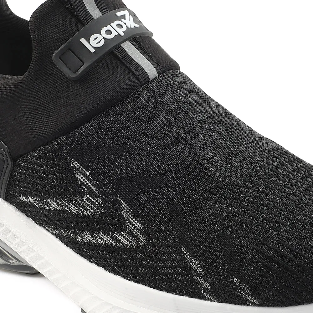 Leap7x Black Sports Non Lacing Walking Shoes For Men BRISK-24 By Liberty