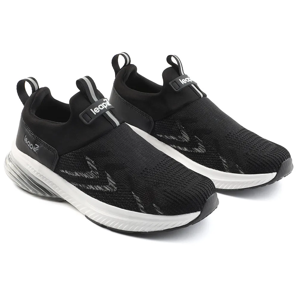 Leap7x Black Sports Non Lacing Walking Shoes For Men BRISK-24 By Liberty
