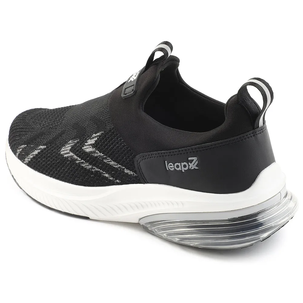 Leap7x Black Sports Non Lacing Walking Shoes For Men BRISK-24 By Liberty