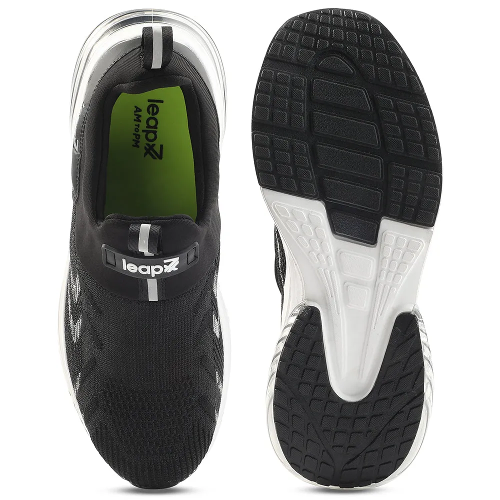Leap7x Black Sports Non Lacing Walking Shoes For Men BRISK-24 By Liberty