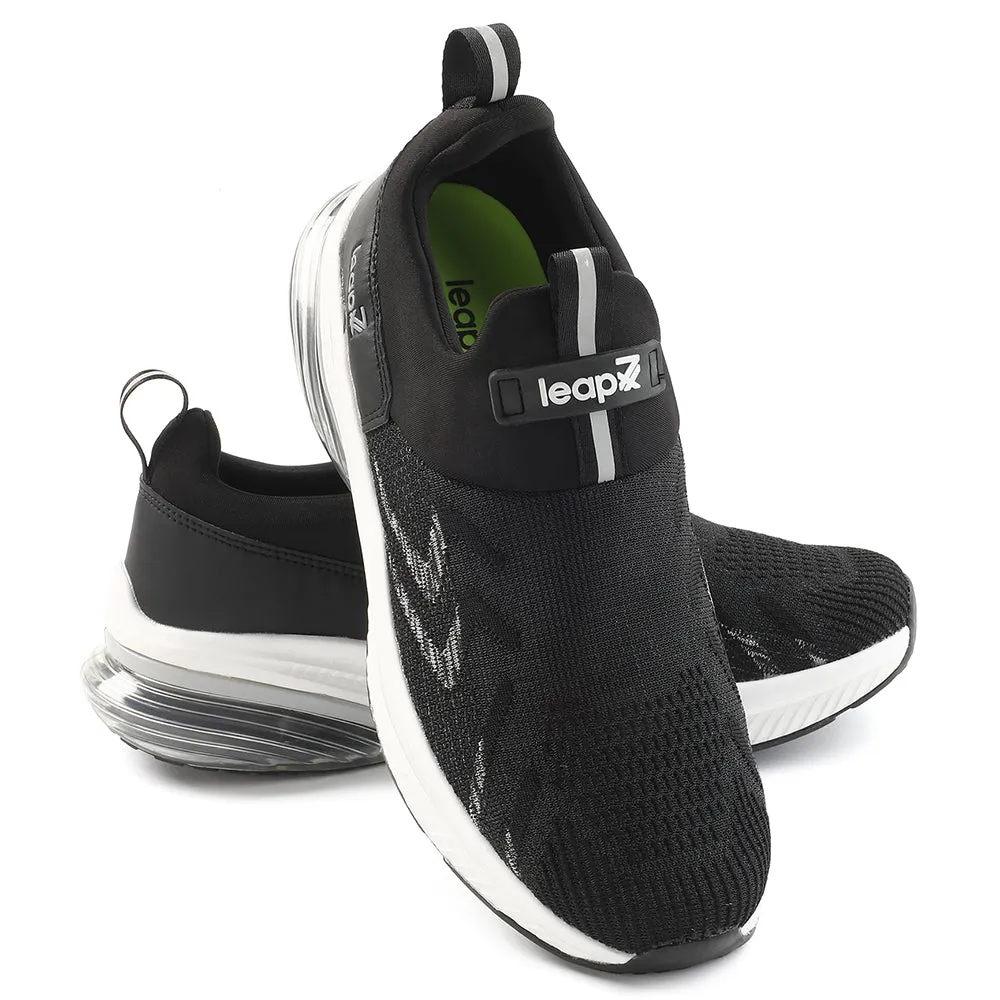 Leap7x Black Sports Non Lacing Walking Shoes For Men BRISK-24 By Liberty