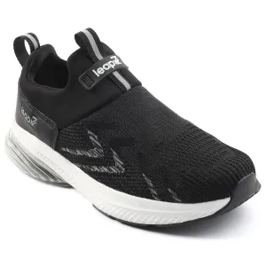 Leap7x Black Sports Non Lacing Walking Shoes For Men BRISK-24 By Liberty