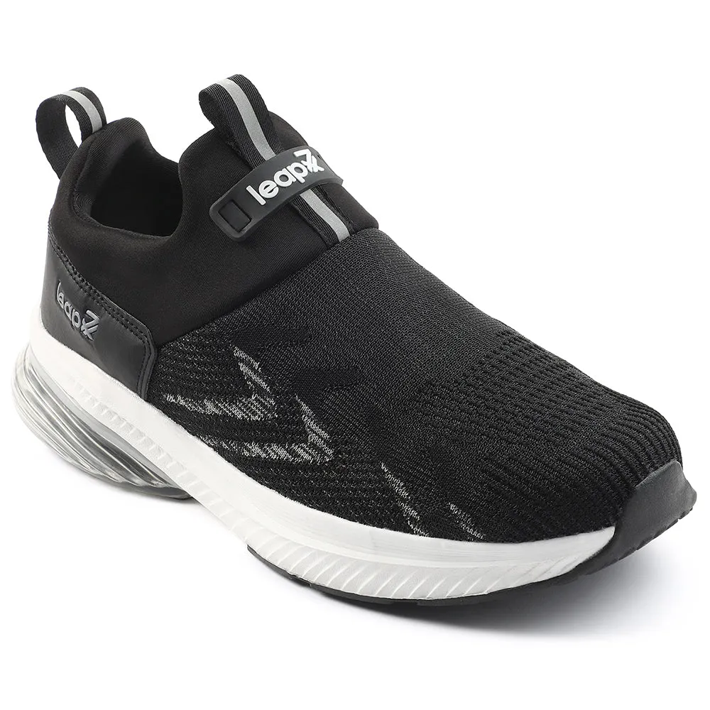 Leap7x Black Sports Non Lacing Walking Shoes For Men BRISK-24 By Liberty