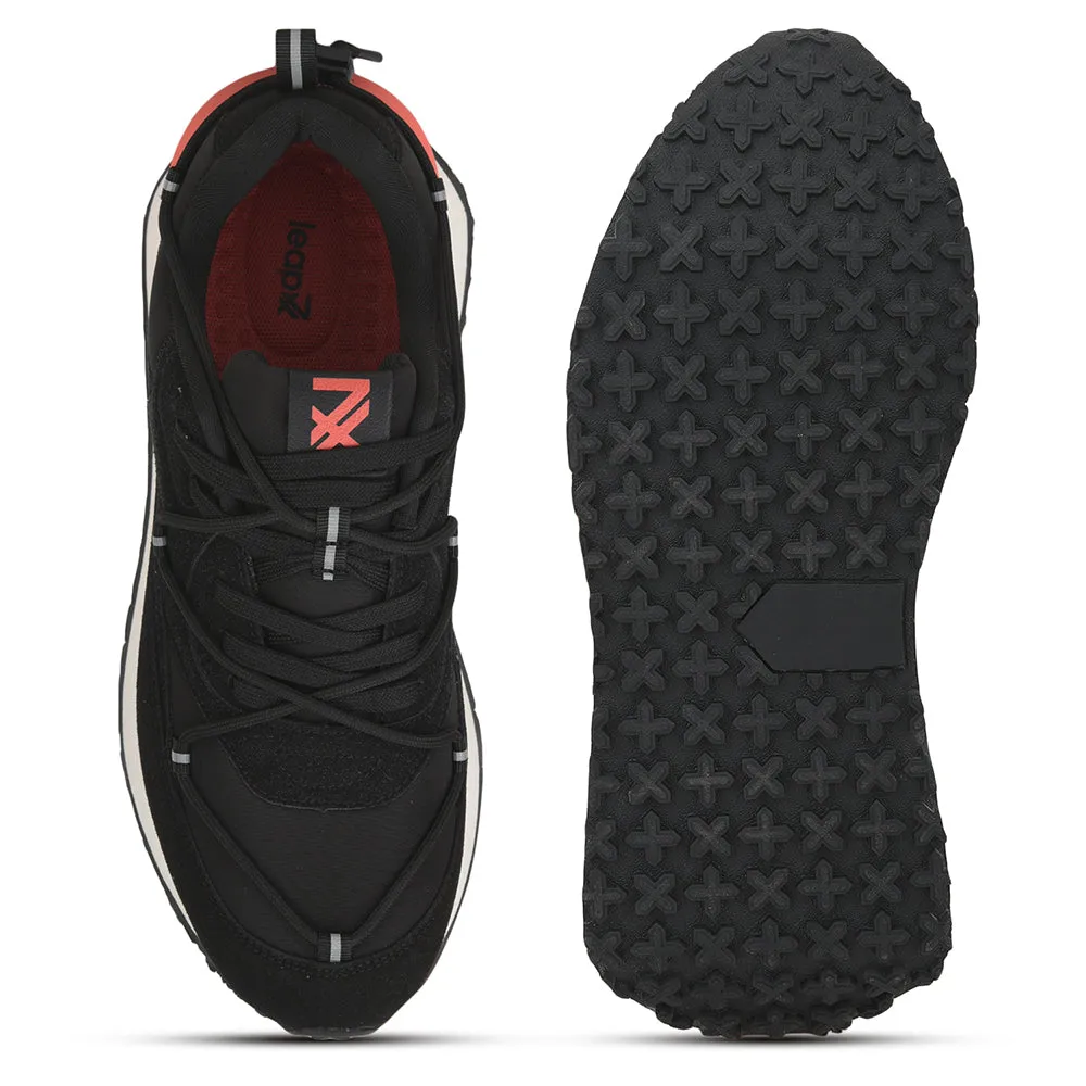 Leap7x Sports Lacing Running Shoes For Men (Black) XL-TG-05 By Liberty