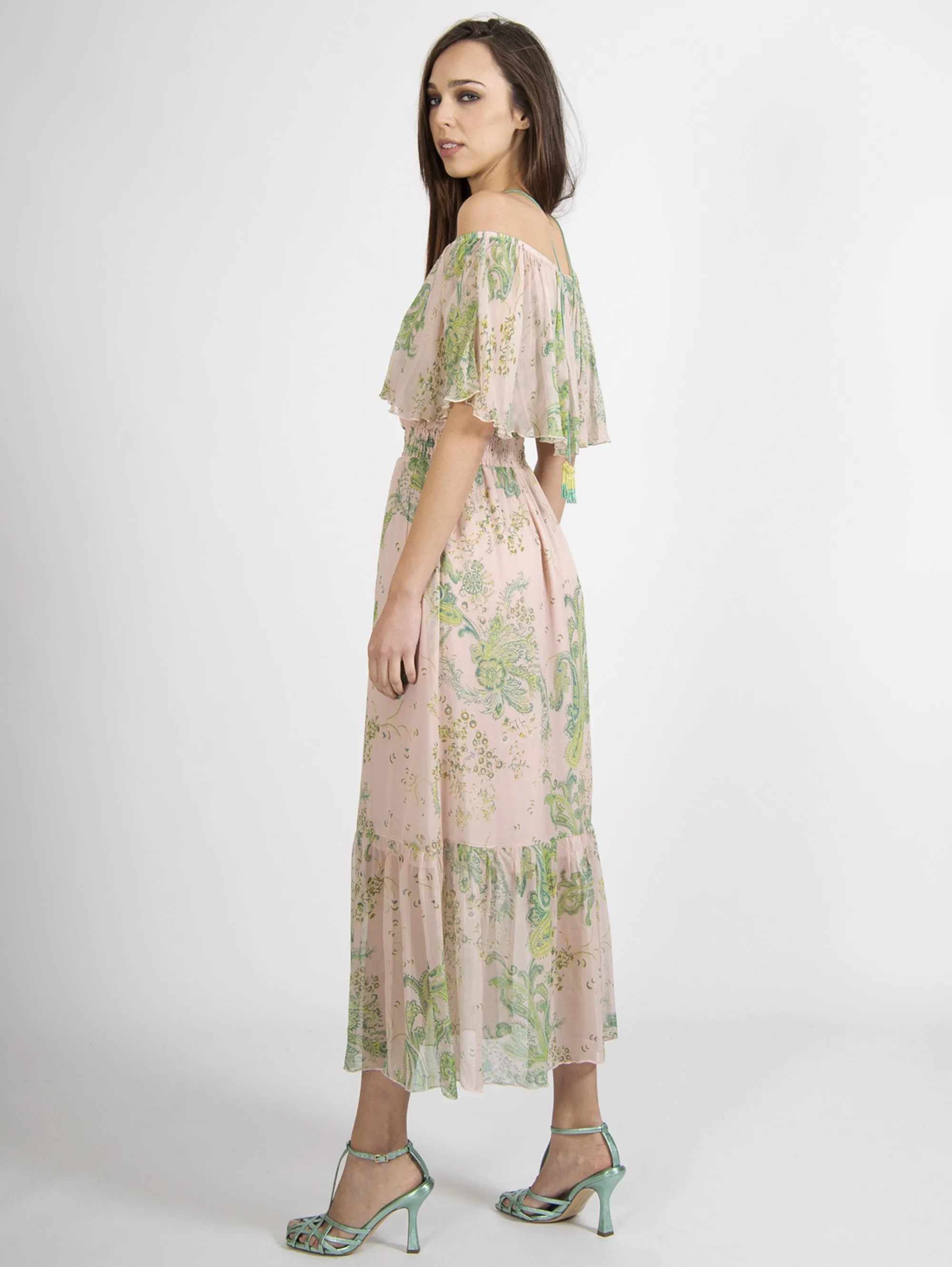 Long Dress with Pink / Green Cashmere Print